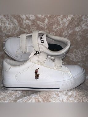 Polo by Ralph Lauren White Kids Velcro Sneakers with Pony Emblem